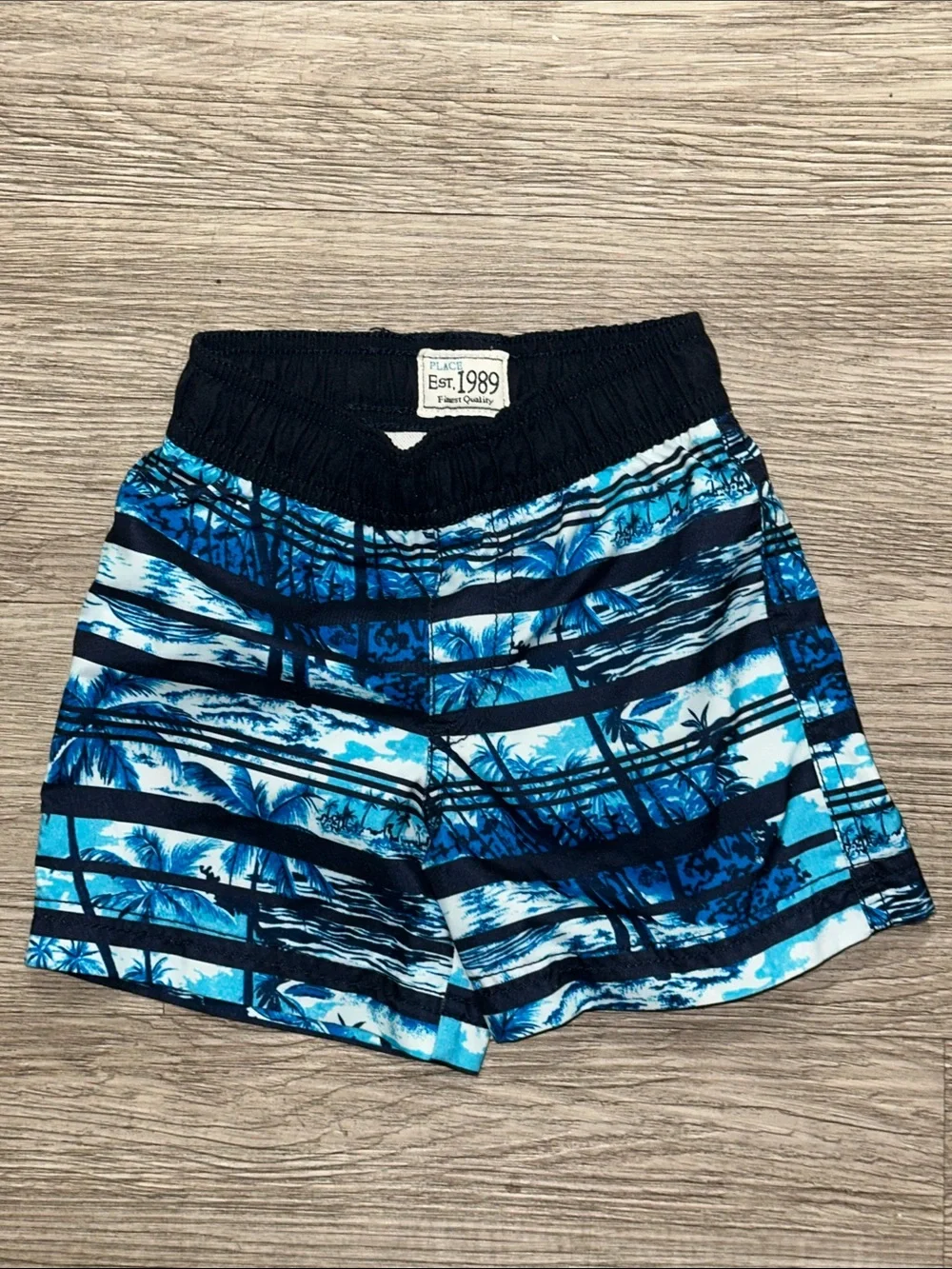 Kids Navy Rash Guard and Blue Palm Print Swim Shorts Set